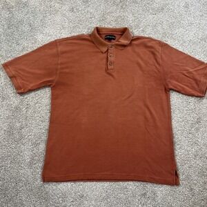 Baracuta XL Polo Shirt Rust Orange Silk Cotton Blend Short Sleeve Ribbed‎
